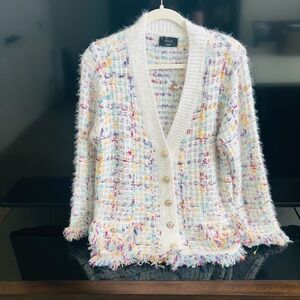 Vici White Tweed Multicolor Fleck Button-Front Cardigan Jacket